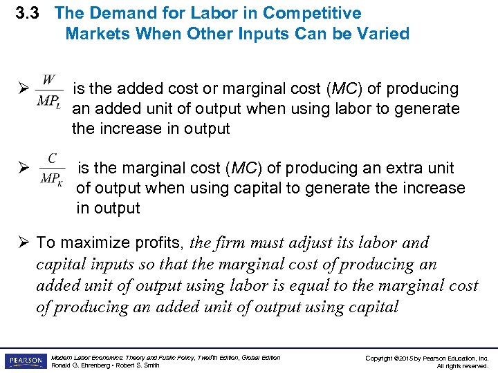 3. 3 The Demand for Labor in Competitive Markets When Other Inputs Can be