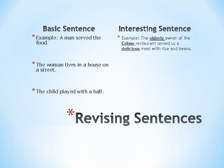 * Example: A man served the food. * The woman lives in a house