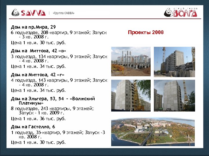 Дом на пр. Мира, 29 6 подъездов, 208 -квартир, 9 этажей; Запуск – 3