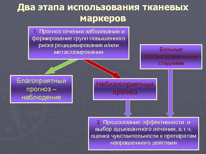 Два этапа использования тканевых маркеров 1. Прогноз течения заболевания и формирование групп повышенного риска