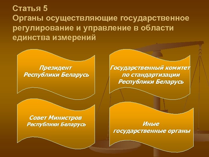 Статья 5 Органы осуществляющие государственное регулирование и управление в области единства измерений Президент Республики