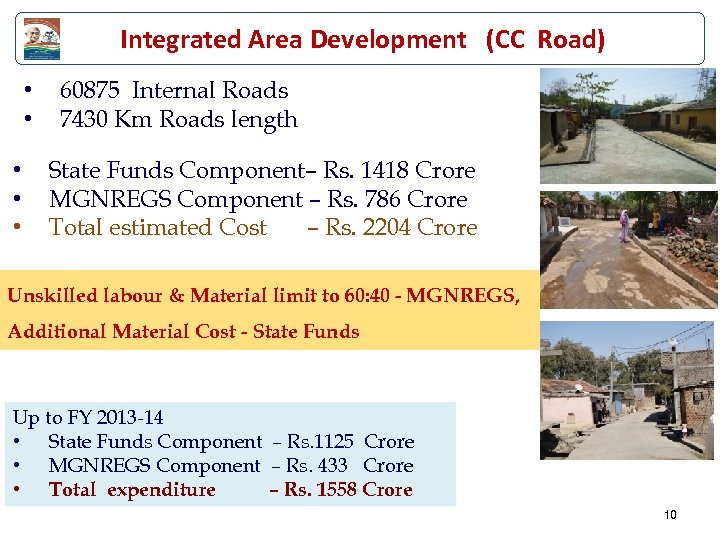 Integrated Area Development (CC Road) • • • 60875 Internal Roads 7430 Km Roads