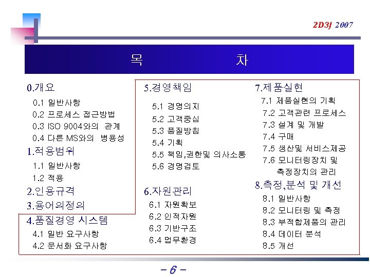 2 D 3 J 2007 목 0. 개요 0. 1 일반사항 0. 2 프로세스