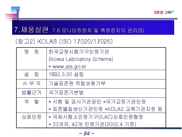 2 D 3 J 2007 7. 제품실현 7. 6 모니터링장치 및 측정장치의 관리(5) (참고