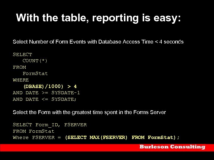 With the table, reporting is easy: Select Number of Form Events with Database Access