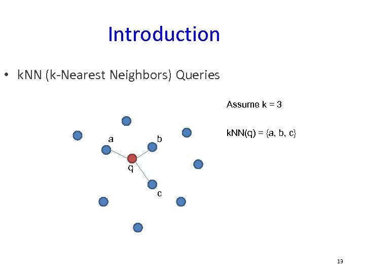 Introduction • k. NN (k-Nearest Neighbors) Queries Assume k = 3 a b k.