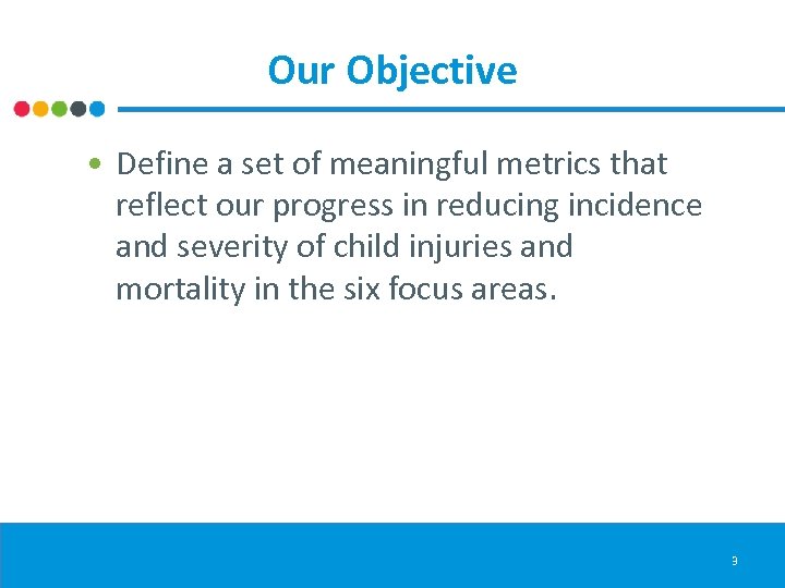 Our Objective • Define a set of meaningful metrics that reflect our progress in