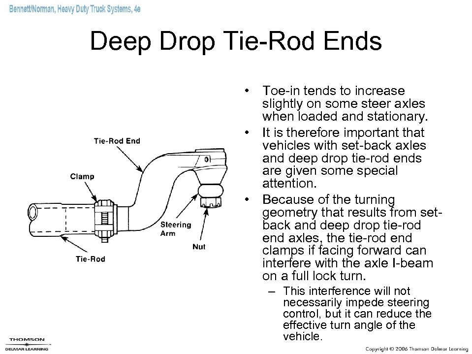 Deep Drop Tie-Rod Ends • Toe-in tends to increase slightly on some steer axles