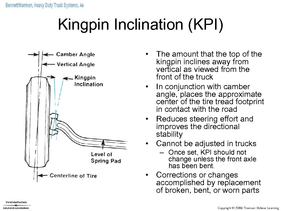 Kingpin Inclination (KPI) • The amount that the top of the kingpin inclines away