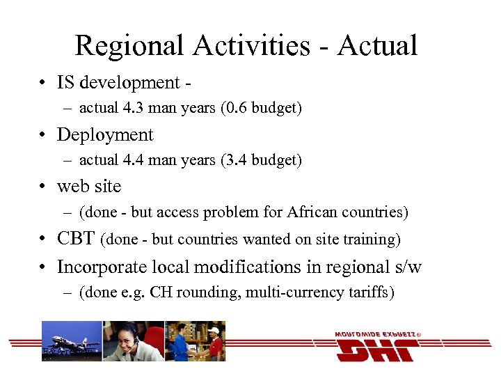 Regional Activities - Actual • IS development – actual 4. 3 man years (0.