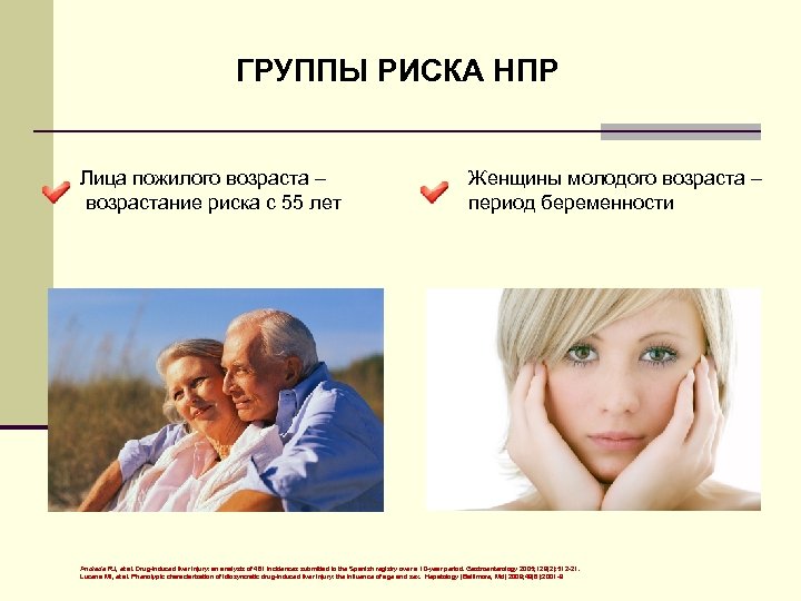 ГРУППЫ РИСКА НПР Лица пожилого возраста – возрастание риска с 55 лет Женщины молодого