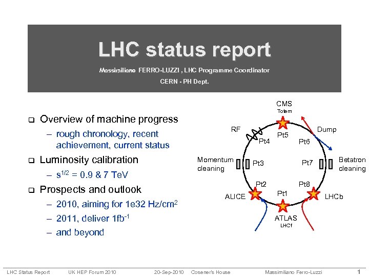 LHC status report Massimiliano FERRO-LUZZI , LHC Programme Coordinator CERN - PH Dept. CMS