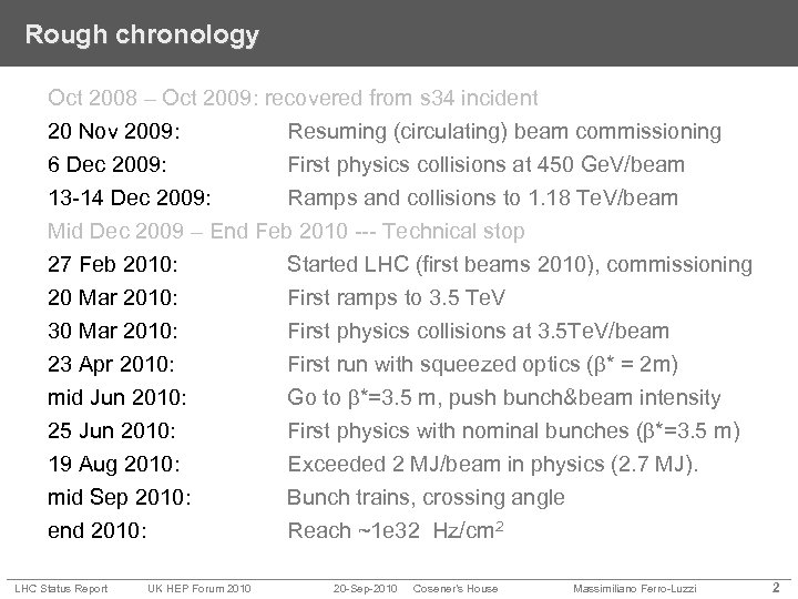 Rough chronology Oct 2008 – Oct 2009: recovered from s 34 incident 20 Nov