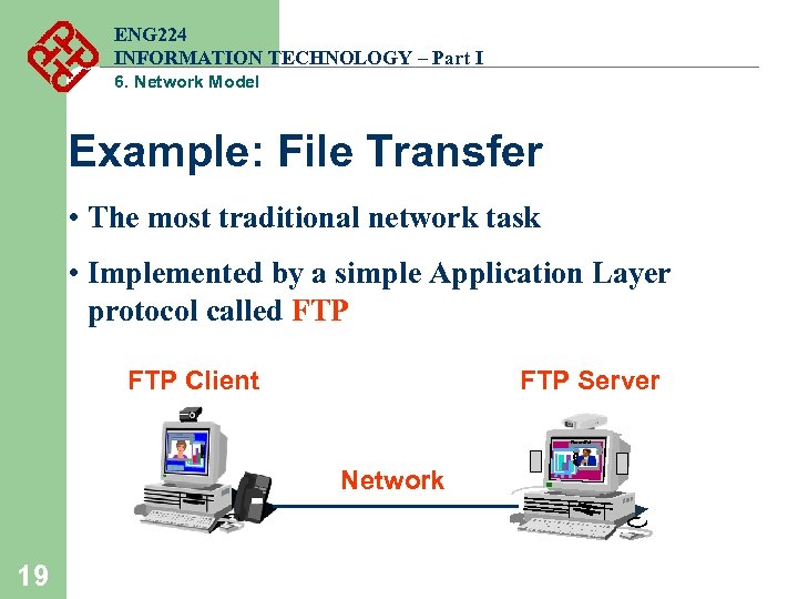 ENG 224 INFORMATION TECHNOLOGY – Part I 6. Network Model Example: File Transfer •