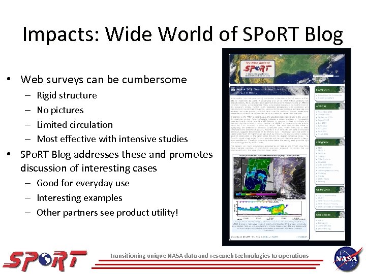 Impacts: Wide World of SPo. RT Blog • Web surveys can be cumbersome –