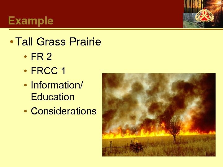 Example • Tall Grass Prairie • FR 2 • FRCC 1 • Information/ Education