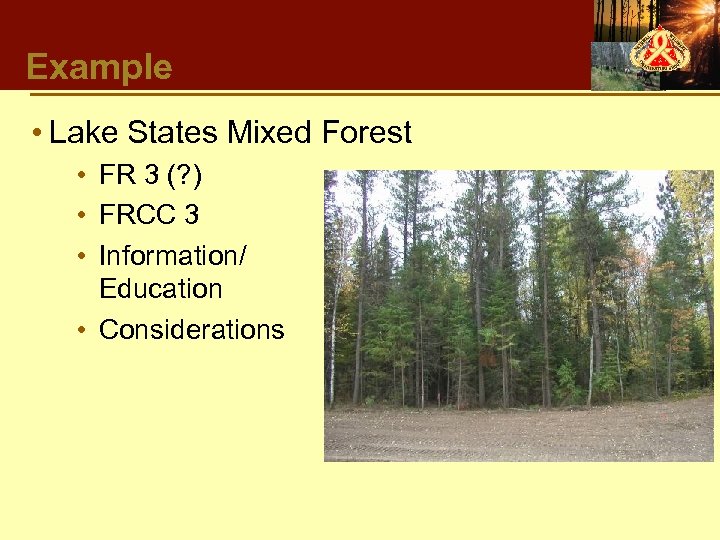 Example • Lake States Mixed Forest • FR 3 (? ) • FRCC 3