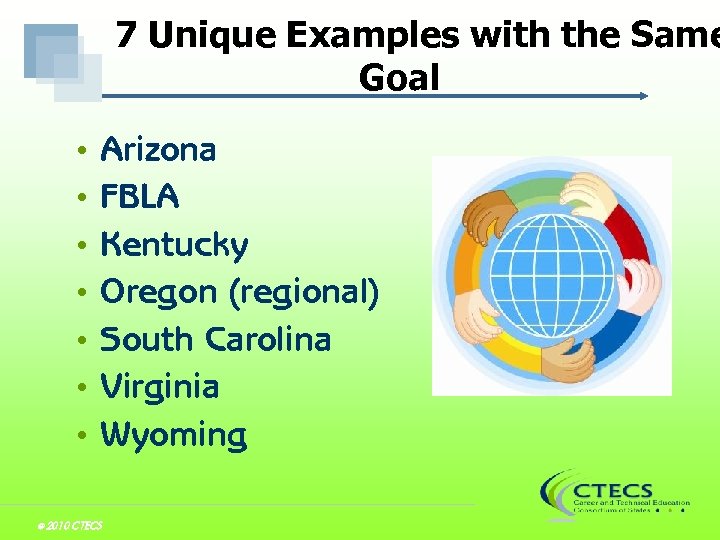 7 Unique Examples with the Same Goal Arizona • FBLA • Kentucky • Oregon