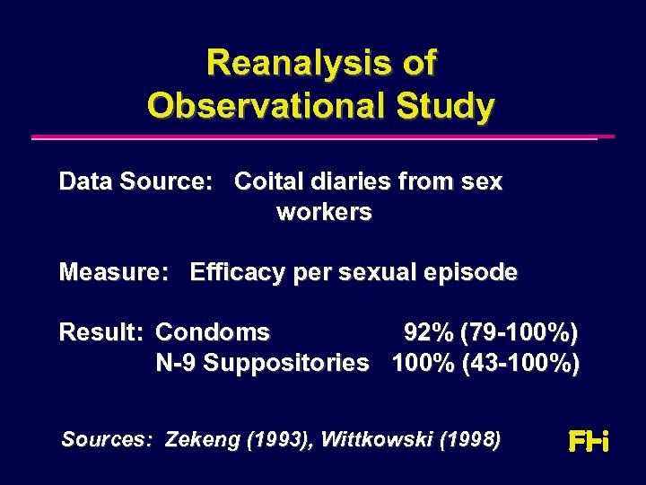 Reanalysis of Observational Study Data Source: Coital diaries from sex workers Measure: Efficacy per