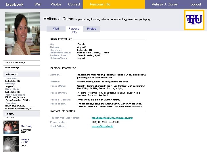 facebook Wall Photos Contact Personal Info Melissa J. Comer is preparing to integrate more