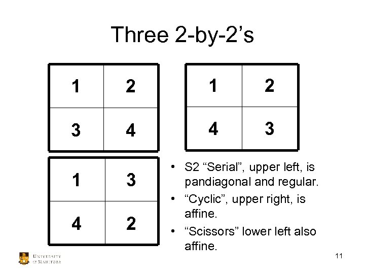 Three 2 -by-2’s 1 2 3 4 4 3 1 3 4 2 •