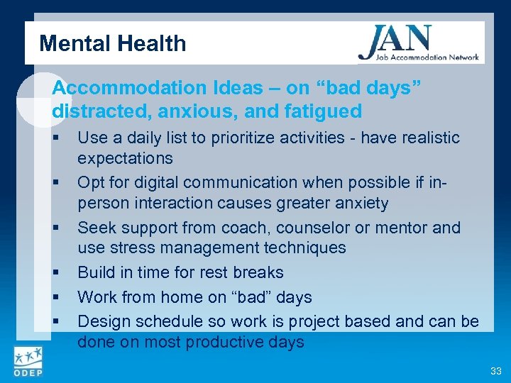 Mental Health Accommodation Ideas – on “bad days” distracted, anxious, and fatigued § §