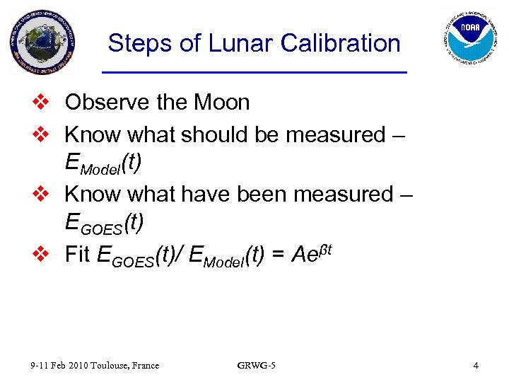 Steps of Lunar Calibration v Observe the Moon v Know what should be measured