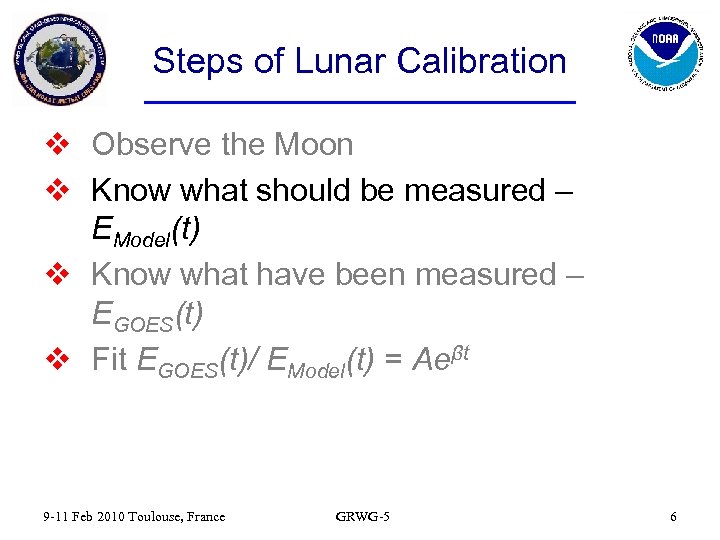 Steps of Lunar Calibration v Observe the Moon v Know what should be measured
