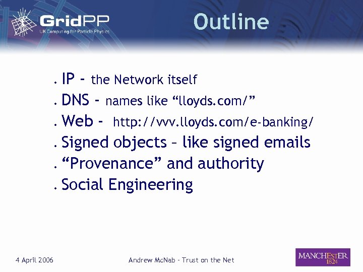 Outline ● ● ● 4 April 2006 IP - the Network itself DNS -