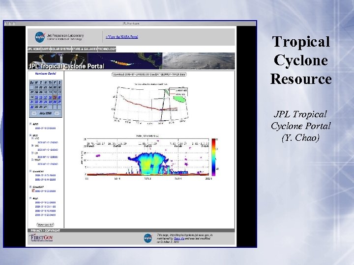 Tropical Cyclone Resource JPL Tropical Cyclone Portal (Y. Chao) 