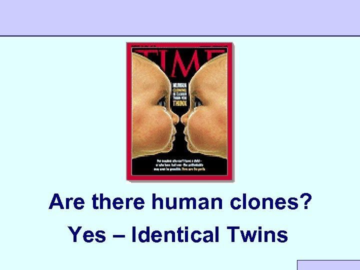 Are there human clones? Yes – Identical Twins 