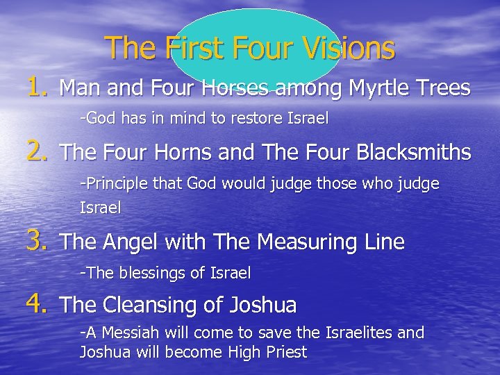 The First Four Visions 1. Man and Four Horses among Myrtle Trees -God has