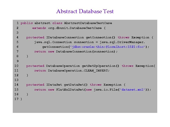 Abstract Database Test 1 public abstract class Abstract. Database. Test. Case 2 extends org.