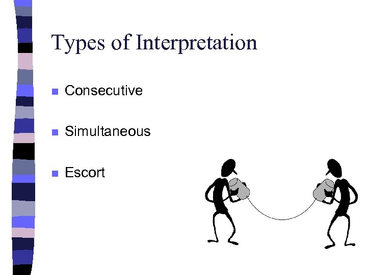 Types of Interpretation n Consecutive n Simultaneous n Escort 