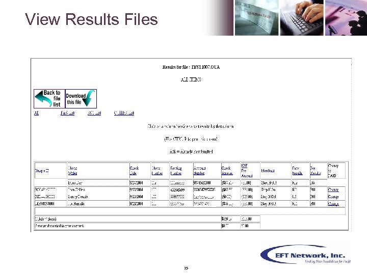 View Results Files 15 