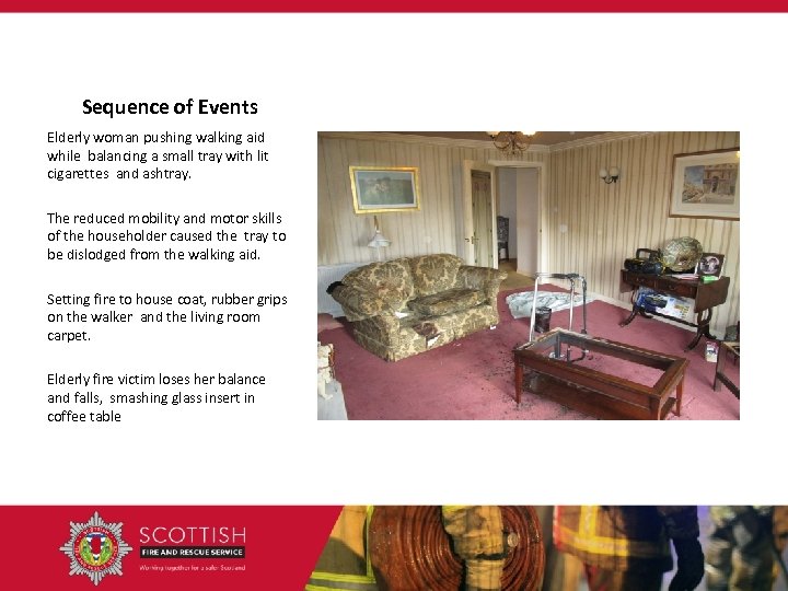 Sequence of Events Elderly woman pushing walking aid while balancing a small tray with