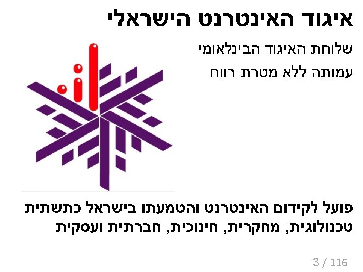  איגוד האינטרנט הישראלי שלוחת האיגוד הבינלאומי עמותה ללא מטרת רווח פועל לקידום האינטרנט