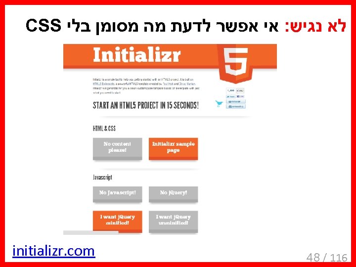  לא נגיש: אי אפשר לדעת מה מסומן בלי CSS 611 / 84 initializr.