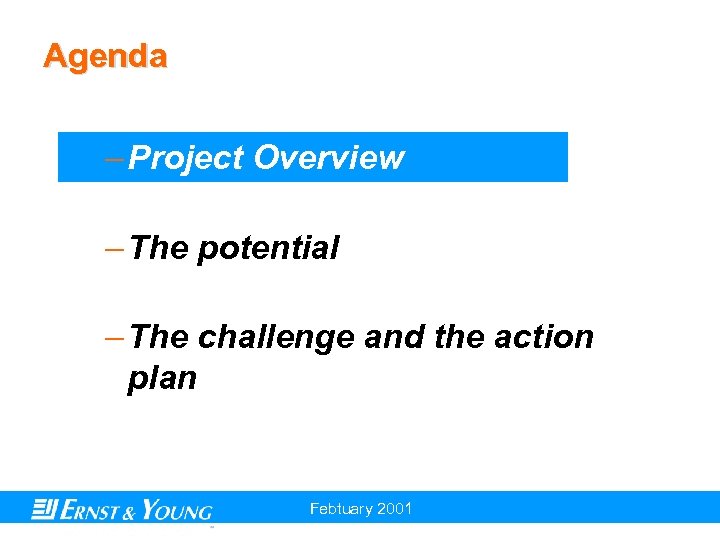 Agenda – Project Overview – The potential – The challenge and the action plan