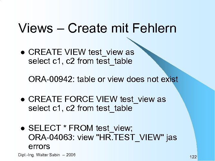 Views – Create mit Fehlern l CREATE VIEW test_view as select c 1, c