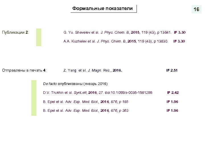 Формальные показатели Публикации 2: 16 G. Yu. Shevelev et al. J. Phys. Chem. B,