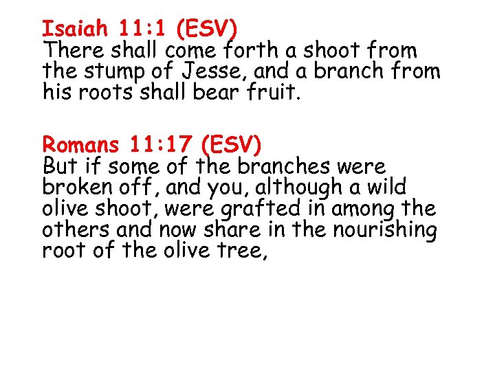 Isaiah 11: 1 (ESV) There shall come forth a shoot from the stump of