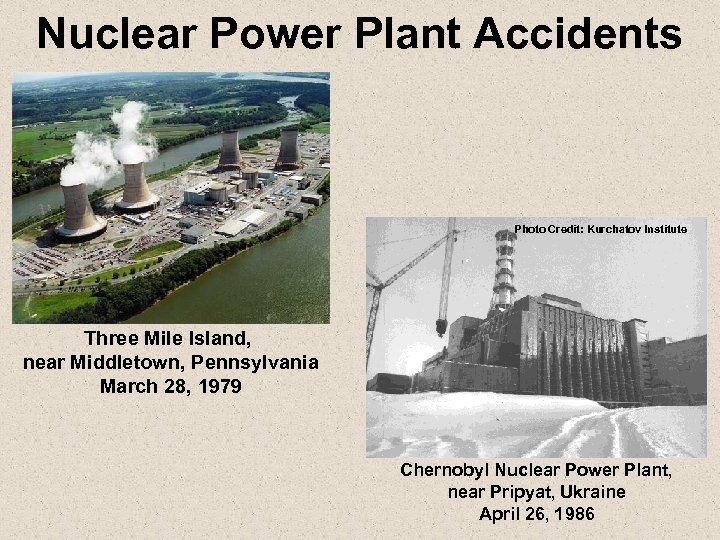 Nuclear Power Plant Accidents Photo Credit: Kurchatov Institute Three Mile Island, near Middletown, Pennsylvania