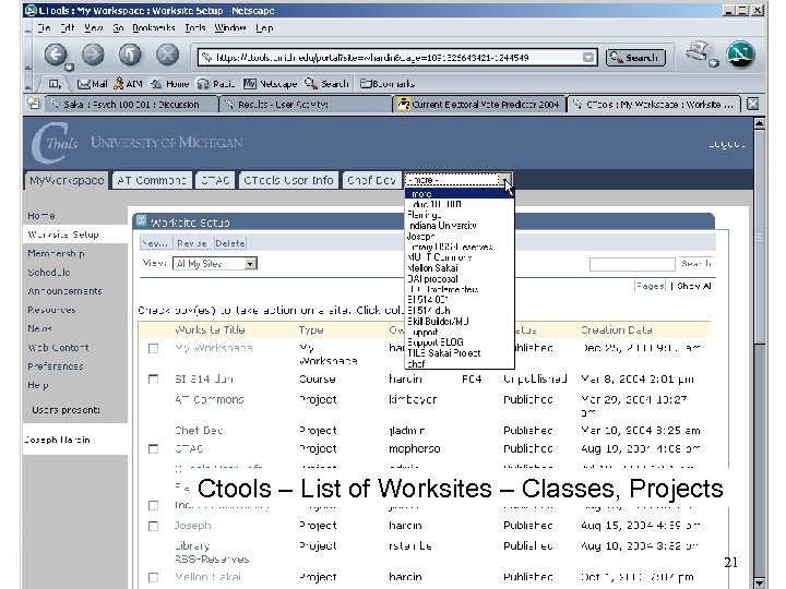 Ctools – List of Worksites – Classes, Projects 21 