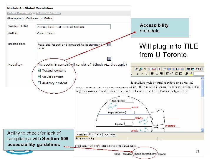 Accessibility metadata Will plug in to TILE from U Toronto. Ability to check for