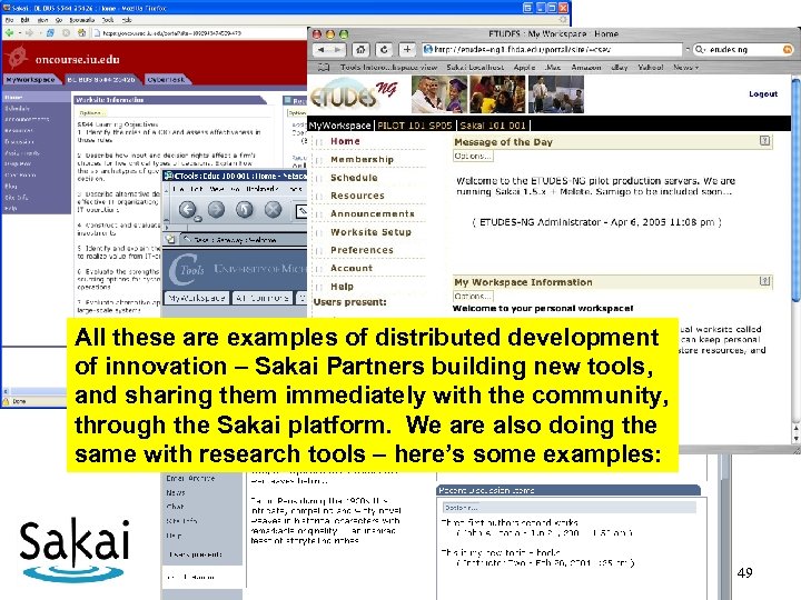 All these are examples of distributed development of innovation – Sakai Partners building new