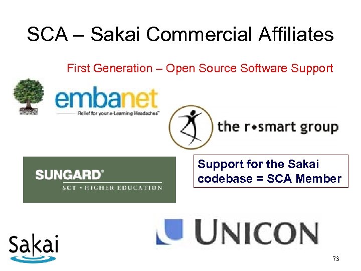 SCA – Sakai Commercial Affiliates First Generation – Open Source Software Support for the