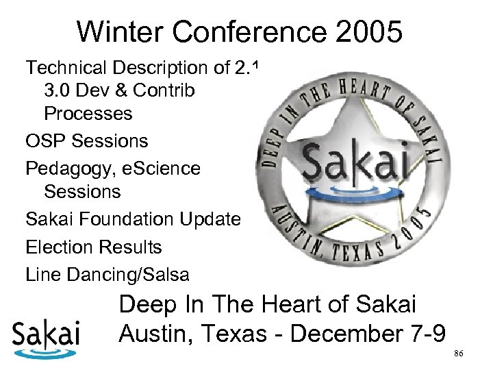 Winter Conference 2005 Technical Description of 2. 1 - 3. 0 Dev & Contrib