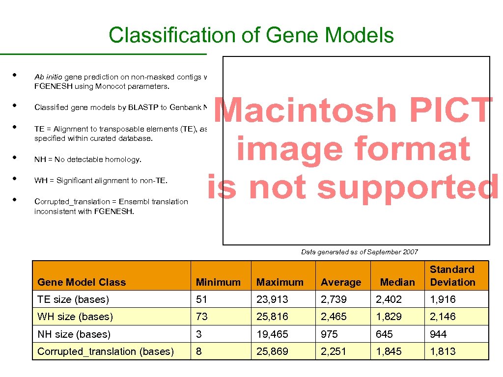 Classification of Gene Models • • • Ab initio gene prediction on non-masked contigs