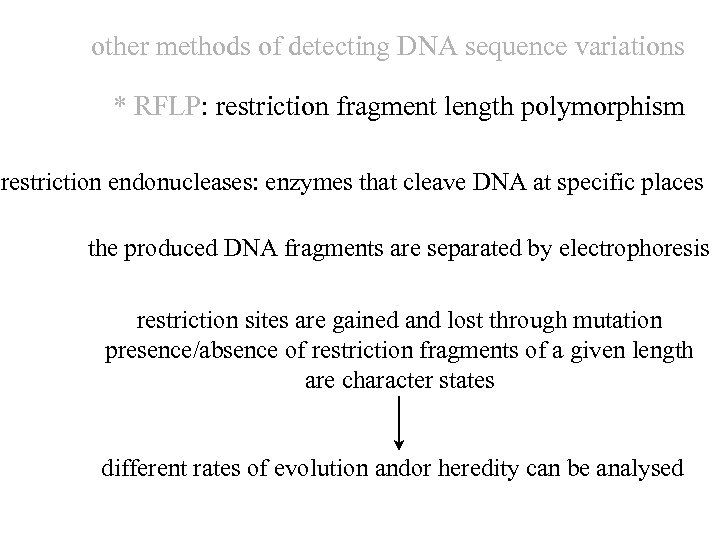 other methods of detecting DNA sequence variations * RFLP: restriction fragment length polymorphism restriction